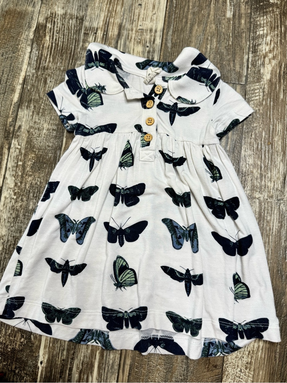 kate quinn bamboo White Dress with Navy and Green Butterfly Print